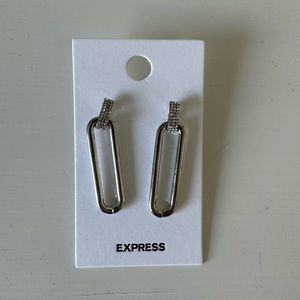 Express Rhinestone Embellished Oval Hoop Stud Earrings